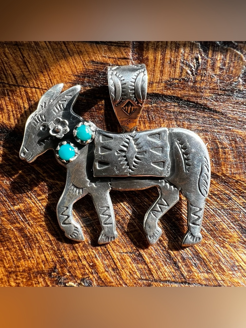 Sterling Silver Kingman Turquoise Donkey Pendant